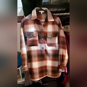 She + Sky White/Red Plaid Wool Pumpkin Patch Shacket